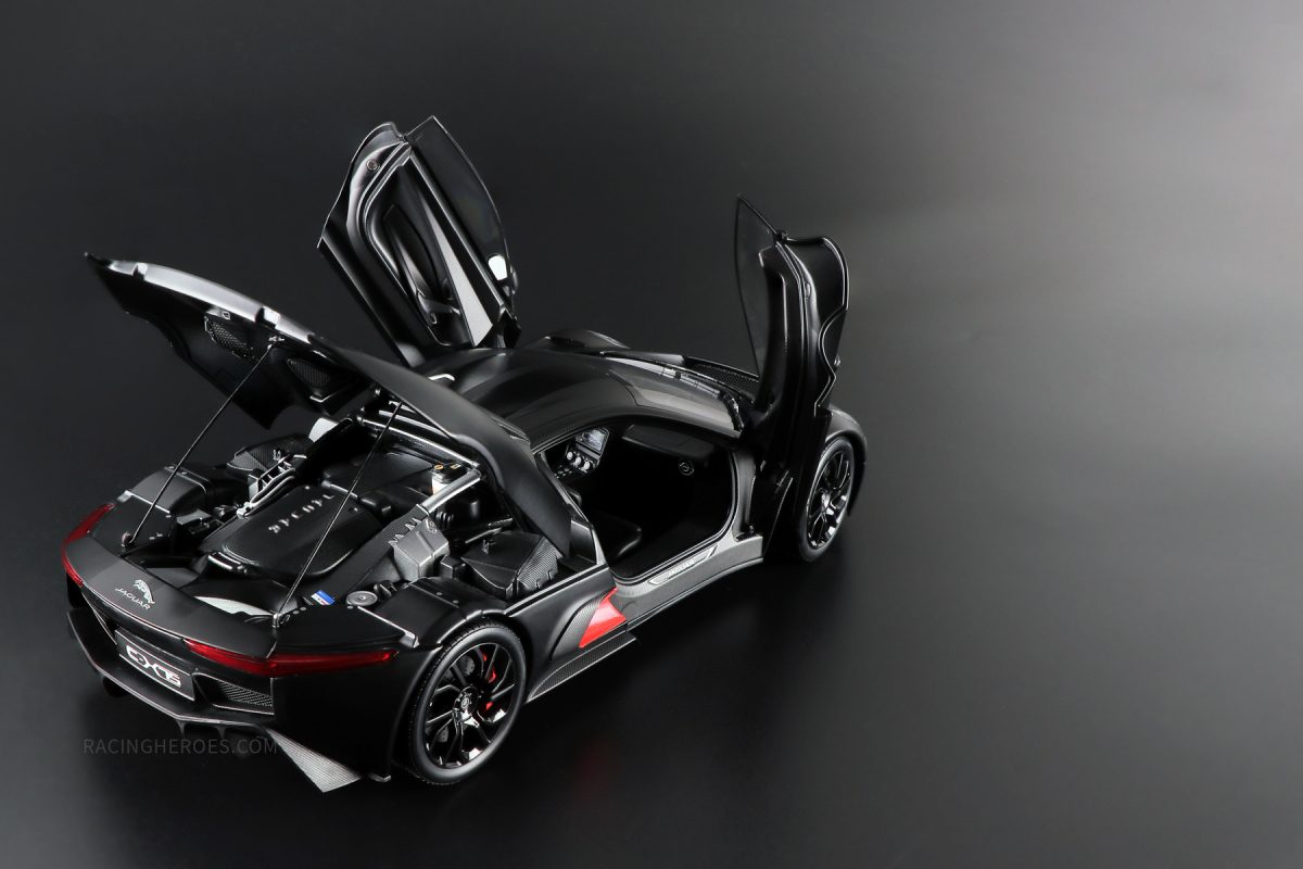 Jaguar C-X75 Satin Black with Gloss Black Stripes 1:18 by Almost Real